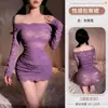 Lingerie sexy plus size, vestido roxo de renda sem ombros e manga longa, saia justa que abraça a cintura, estilo puro e sedutor, efeito emagrecedor