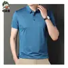Camisa polo masculina de manga curta sem costura e alta elasticidade, verão novo, casual, com lapela, camiseta masculina geração cabelo