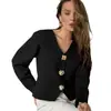 Amazon Cardigan de Punto con Cuello Corto Transfronterizo Primavera y Otoño Nuevo Ajuste Delgado Botón Metálico Color Sólido Suéter Ropa para Mujer