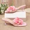 Sandalias de Tacón Alto Transfronterizas para Mujer Verano 2025 Nuevo Diseño de Flor de Nicho Punta Cuadrada Tacón de Aguja Talla Grande Sandalias de Espiga