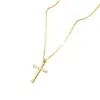 Corrente de clavícula simples da moda estilo japonês e coreano para mulheres, corrente de cruz de cobre, pingente liso, colar para senhoras, atacado