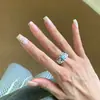 Anillo Geométrico de Múltiples Capas con Microincrustaciones de Circonita Estilo Palacio Retro Francés, Anillo Abierto Ancho de Turquesa Moderno y Único