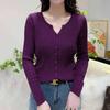 Cárdigan de Punto de Manga Larga con Diseño de Canalé, Versátil para Primavera y Otoño, Top de Punto de Botones Únicos, Chaqueta Pequeña 3009 Capa Base