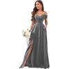 Vestidos de Noite Amazon Ombro a Ombro Vestidos de Dama de Honra para Casamento Longo Chiffon Sexy Babados Plissado Vestidos de Noite Formais