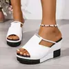 Zapatillas de Verano Gruesas de Una Tira Transfronterizas Europeas y Americanas Talla Grande Estilo Nuevo para Exteriores Zapatillas con Tacón de Cuña para Mujer al Aire Libre Venta al por Mayor Talla Grande