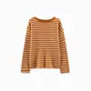 It.CHOCOOLATE Blusa de Tricô Color Block Listrada Gola Redonda Manga Longa Feminina Outono Relaxada Solta Manga Caída