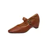 Aumentador de Altura Invisible Sin Deslizamiento del Talón Piel de Cordero Correa Única Mary Jane 2026 Otoño Tacón Medio Cuña Punta Cuadrada Zapatos Planos de Piel Genuina Mujer
