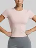Juyitang Camiseta Deportiva de Verano de Manga Corta con Cuello Redondo, Ajustada, de Secado Rápido, para Fitness, Adelgazante, Transpirable, Ropa de Yoga para Mujer