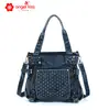 Bolsa Tote de Lona Lavada Angelkiss com Múltiplos Bolsos, Bolsa de Mão Moda Europeia e Americana, Bolsa de Ombro Grande Capacidade Atacado Personalizado
