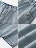 Jeans vintage lavados en azul con dobladillo curvo para hombre, estilo fino de verano, pantalones anchos de alta calle americana, marca de moda, pantalones geniales y de corte holgado