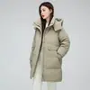 Casaco de plumas feminino autêntico, novo estilo 2026, comprimento médio, moda coreana, corte solto, plumas de pato branco, espessado, tamanho grande