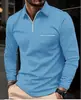 Camisa Polo de Color Sólido de Manga Larga para Hombre Primavera y Otoño Nueva con Bolsillo de Solapa Estampado 3D Pantalones con Cremallera Top Casual para Hombre