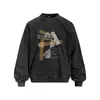 Estampado de Retrato Creativo Americano Lavado Desgastado Holgado Cuello Redondo Hombre Primavera/Otoño Streetwear Ropa Deportiva Vintage