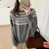 Suéter de Punto Jacquard Fair Isle Retro Cuello Redondo para Mujer Otoño Invierno 2026 Nuevo Holgado Perezoso Suave Pegajoso Top de Punto