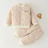 Conjunto de ropa de algodón para bebé, ropa de invierno para bebés, engrosado, cálido, forrado de felpa, ropa acolchada separada, chaqueta y pantalones de algodón para niños