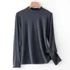 Camisa base de seda ecológica con cuello semi-alto personalizado para mujer, corte ajustado y fina, adecuada para otoño e invierno, se puede usar como capa interior con un top de cuello alto o como capa exterior con una camiseta de manga larga