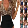 Nuevo traje de baño de una pieza bikini de comercio exterior transfronterizo europeo y americano para mujer, sin espalda, sexy, con tiras cruzadas, bloques de color, trajes de baño para mujer de Amazon