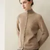 Suéter de punto cárdigan chaqueta corta versátil para mujer, cuello medio alto, abotonado, ajuste holgado, 100% cachemira pura, para otoño e invierno