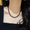 Outono e Inverno Noite Escura Fria Preto Natural Ágata Negra de Alta Qualidade Espinélio Preto Artificial Design Corrente para Clavícula Colar Colar