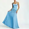 Vestido Feminino de Moda Transfronteiriça Verão Europeu e Americano 2026 Elegante Cor Sólida Sem Mangas Cós Ajustado Barra Flare com Alça