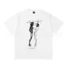 Camiseta Estampada Casual Versátil de Manga Curta com Lavagem e Efeito Desgastado da Equipe Cabeça de Macaco de São Miguel High Street