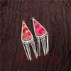 Pendientes Vintage Bordados Hechos a Mano de Estilo Étnico de Moda con Borlas Pequeñas, Joyería de Plata Miao de Yunnan, Color Blanco, Tamaño 41