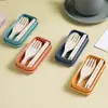 Mesa dobrável Utensílios de mesa Caixa de talheres de palha de trigo Conjunto portátil para estudantes ao ar livre Conjunto de três peças Faca, Garfo e Colher Venda por Atacado