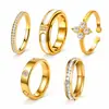 Anillo Combinado de Acero Inoxidable Retro Francés Juego de Cinco Piezas Incrustado con Diamante de Nácar Blanco Múltiples Accesorios Portátiles para Mujer