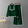 Conjunto de Dos Piezas de Punto Informal Holgado Versátil Elegante con Solapa de Color Contrastante Moda Otoño e Invierno 2025 para Mujer Transfronterizo