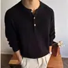 Suéter Khaki com Gola Henley Estilo Old Money Masculino Inverno Cleanfit Suéter Interno Jaqueta Preguiçosa de Alta Qualidade