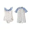 Traje de baño de una pieza estilo Ins para niños y niñas, caballito de mar, lindo traje de baño protector solar para hermanos gemelos de 26 años