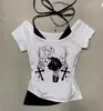 Verano Nuevo Estilo Retro Sexy Delgado Moda Chica Caliente Manga Corta Europeo y Americano con Tirantes Camiseta Estampada para Mujer Tops Al Por Mayor