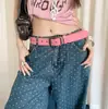 Cinto Largo Rosa Y2K Doce e Descolado para Mulheres, Cinto de Couro de Alta Qualidade com Fivela de Metal Decorada, Acessório para Jeans