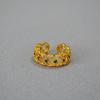 Anillo Abierto Ajustable de Lujo Ligero Estilo Corte Vintage Francés Encaje Calado Zircón Verde Flash Latón Chapado en Oro Amarillo para Mujer