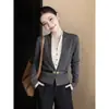 Cárdigan falso de dos piezas para mujer, estilo otoño e invierno, con cuello de contraste, corte holgado, capa exterior de punto de lana versátil