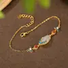 Pulseira Artesanal em Cloisonné de Jade Hetian Natural Prata Esterlina S925 Banhada a Ouro Ruyi Xiangyun Pulseira Vermelha do Sul para Mulheres