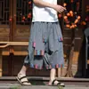 Pantalones holgados de pierna ancha con diseño fino estampado estilo chino 8X, pantalones deportivos cortos de estilo étnico, talla de hombre L, verano
