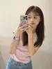 Camiseta Corta Rosa Estilo Minimalista Hot Girl Estilo Americano para Mujer, Artículo Caliente de Verano, Corte Ajustado, Sencilla y Versátil, Top que Ceñe la Cintura