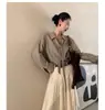 Camisa de Algodón a Cuadros Vintage para Mujer con Diseño de Hombros Caídos para Otoño, Top Casual 95908