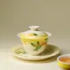 Juego de Té Kung Fu Serie Luna Amarillo Osmanthus Pintado a Mano de Cerámica Arita con Gaiwan de Osmanthus, Tetera, Taza de Té y Taza de Maestro