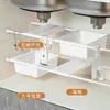 Fregadero estilo japonés añade divisiones, deflectores sólidos, barras telescópicas para armarios, estantes de almacenamiento en capas telescópicos con adhesivo sin clavos