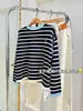 Estilo Universitário Moda que Reduz a Idade Elegante Solto Gola Redonda Contraste de Cores Listrado Manga Longa Camiseta Básica Suéter de Outono para Mulheres