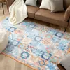Alfombra de Piso Doméstica Estilo Persa Retro Bohemio Transfronteriza Terciopelo de Cristal Base de Plástico con Puntos Alfombra para Mesa de Café Dormitorio Estudio