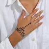 Pulseira de Dedo com Zircônia Moda Transfronteiriça Europeia e Americana, Corrente de Dedo Simples e Versátil de Contas de Arroz, Joia de Corrente de Anel de Pulso de Pérola