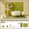 Tazón de Matcha Ondulado Degradado Verde del Fabricante, Soporte para Batidor de Té, Utensilios Japoneses de Cerámica para Matcha, Batidor de 100 Púas, Juego de Brochas para Mezclar
