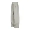 Pantalones deportivos casuales de pierna ancha y corte recto, con cordón, remaches y diseño plisado, de la marca de tendencia estilo americano Rumeng, para hombre, otoño