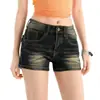 Shorts de Mezclilla Estilo Americano Gris Azul para Mujer, Novedad Verano 2026 Retro Chica Caliente Ajustados Elásticos Hot Pants
