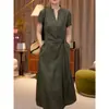 Vestido de Encaje con Escote en V de Manga Corta, de Alta Gama y a la Moda, con Cordones, Nuevo Estilo Étnico de Verano, Efecto Adelgazante en la Cintura, Falda Línea A 7712