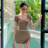 Maiô Novo de Alta Qualidade Feminino Peça Única Férias na Praia de Sanya Praia Conservador Modelador Saia Maiô Costas Nuas