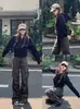 Chamarra Sudadera Corta Azul Marino Ceñida a la Cintura para Mujer Principios de Otoño Estilo Coreano Ajuste Delgado con Capucha y Cremallera Nuevo Estilo Principios de Otoño